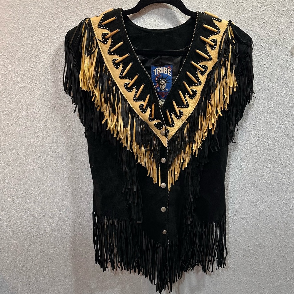 100% Leather Suede Fringe Tribe American 12